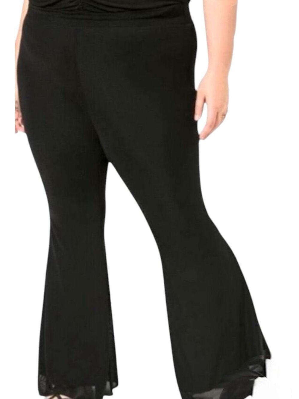 Torrid Festi Black Mesh Stretch Ruched Top Flare Pants Matching Set Plus Size 2 - Picture 5 of 12